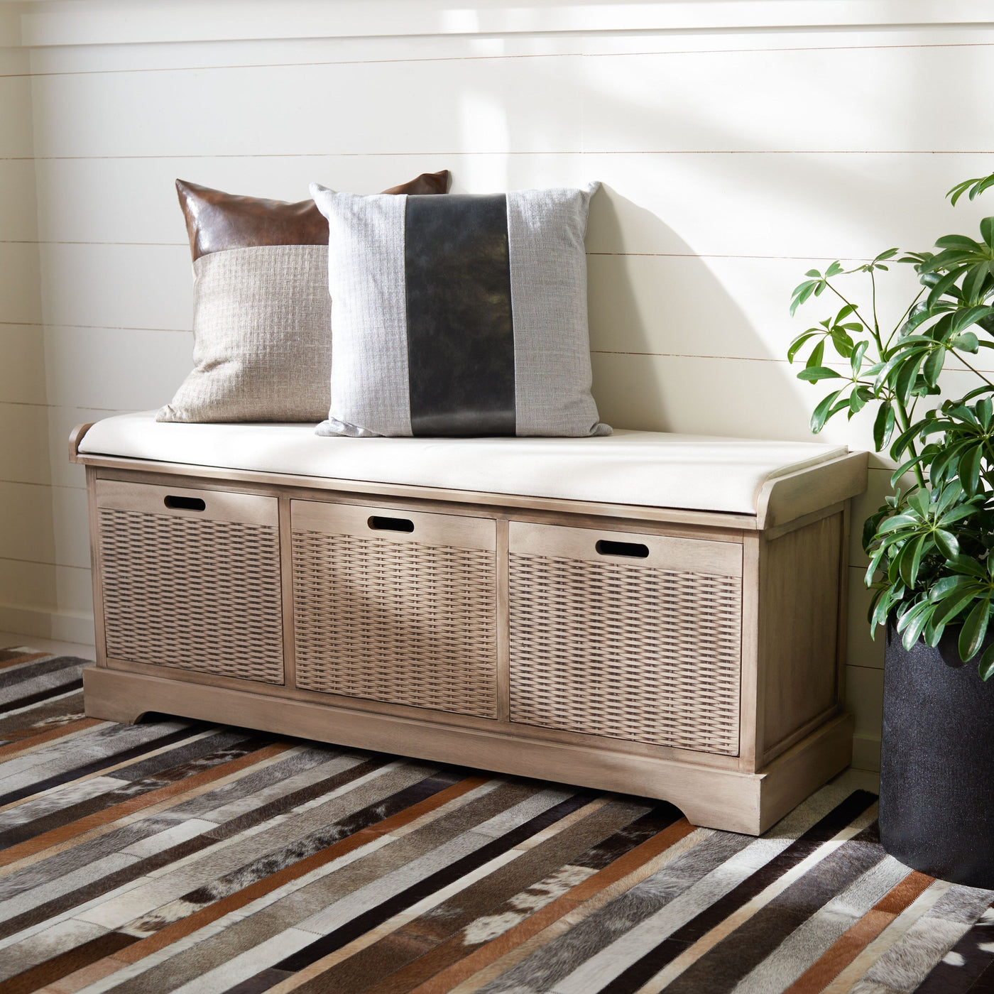 SAFAVIEH Fiorello 3-Drawer with Cushion Storage Bench - 47.3 W x 15 L x 19 H - 47Wx15Dx19H