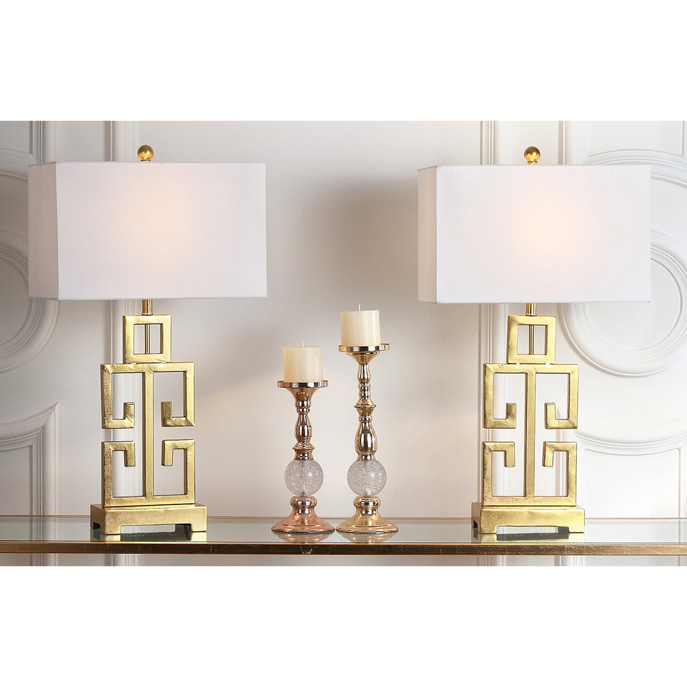 SAFAVIEH Lighting Chantelle Greek Antiqued Gold 29-inch Table Lamp (Set of 2) - 16W x 9D x 29H