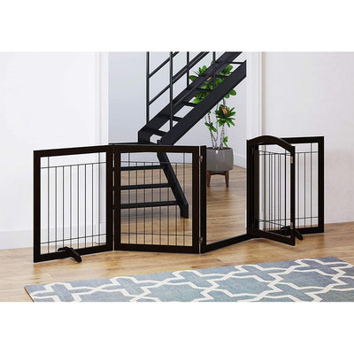 SPIRICH 96 inch Extra Wide 30 inches Tall Dog gate with Door Walk Through, Freestanding Wire Pet Gate,Pet Puppy Safety Fence