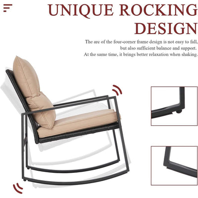 SUNCROWN 3-Piece Black Metal Outdoor Patio Rocking Bistro Set