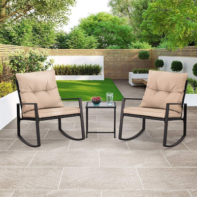 SUNCROWN 3-Piece Black Metal Outdoor Patio Rocking Bistro Set