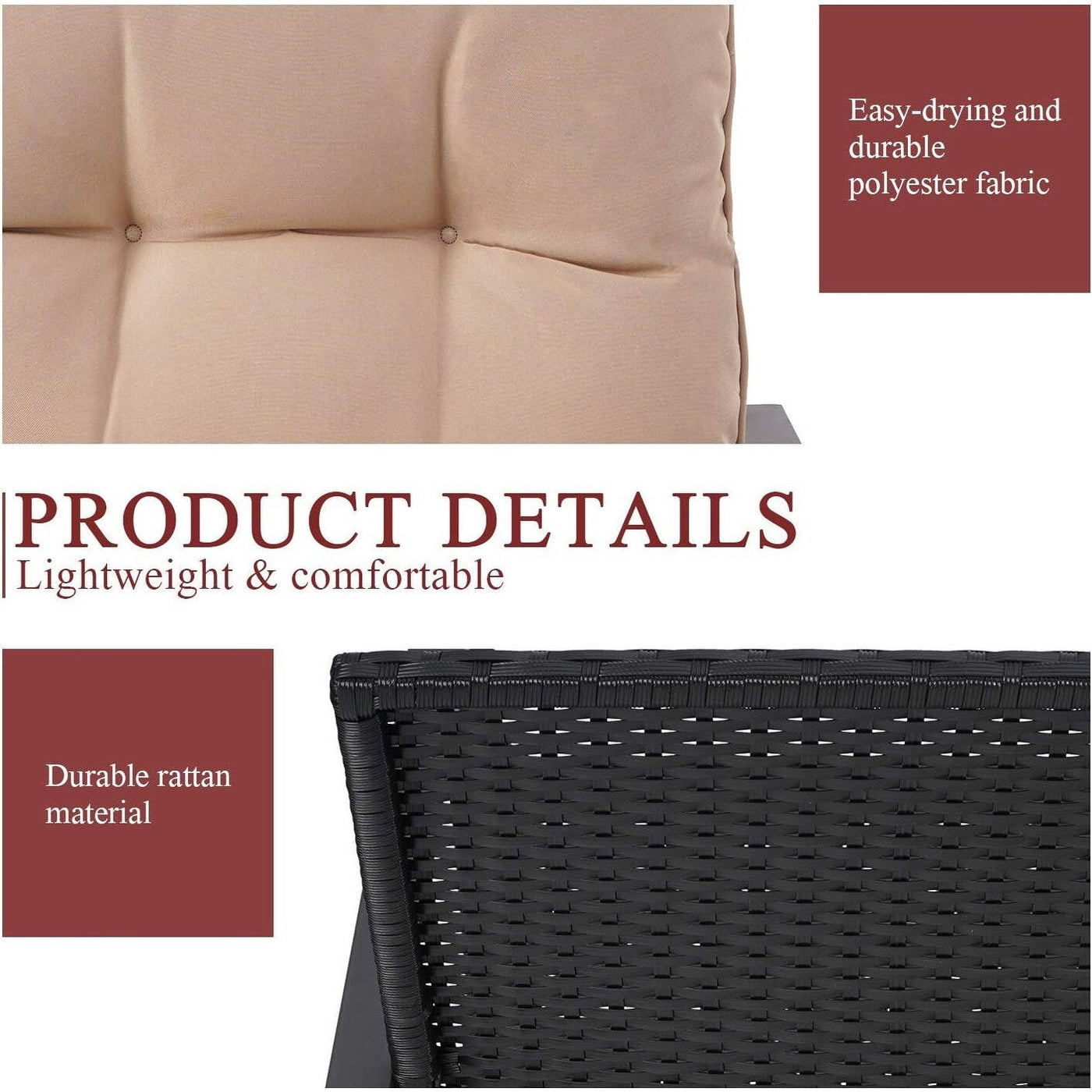 SUNCROWN 3-Piece Black Metal Outdoor Patio Rocking Bistro Set