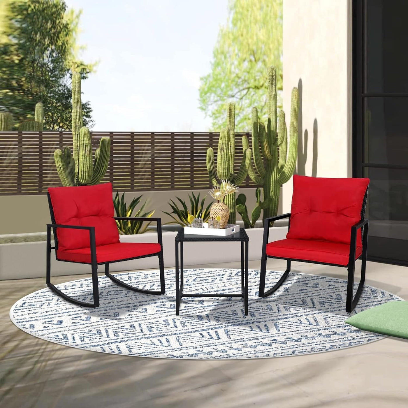 SUNCROWN 3-Piece Black Metal Outdoor Patio Rocking Bistro Set