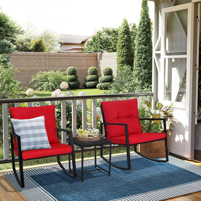 SUNCROWN 3-Piece Black Metal Outdoor Patio Rocking Bistro Set