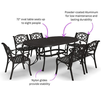 Sanibel Bronze Aluminum 7- Piece Outdoor Dining Set with 72 Oval Dining Table and Six Armchairs by Homestyles