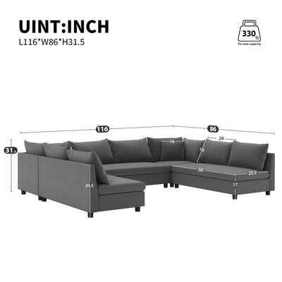 Sectional Sofa,Reversible U Shaped Chenille Couch Set,Free Combination,Oversized 8 Seat Convertible Sofa