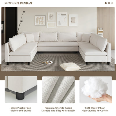 Sectional Sofa,Reversible U Shaped Chenille Couch Set,Free Combination,Oversized 8 Seat Convertible Sofa