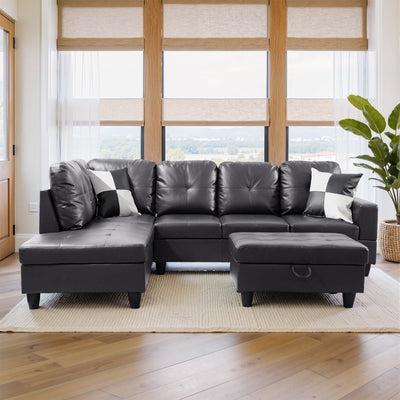 Semi PU Synthetic Leather 3-Piece Couch Living Room Sofa Set