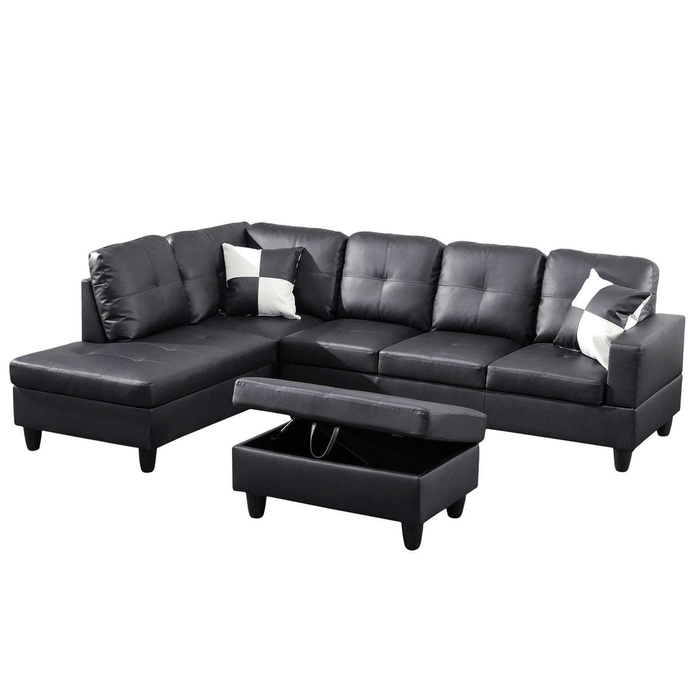 Semi PU Synthetic Leather 3-Piece Couch Living Room Sofa Set