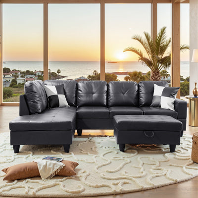 Semi PU Synthetic Leather 3-Piece Couch Living Room Sofa Set