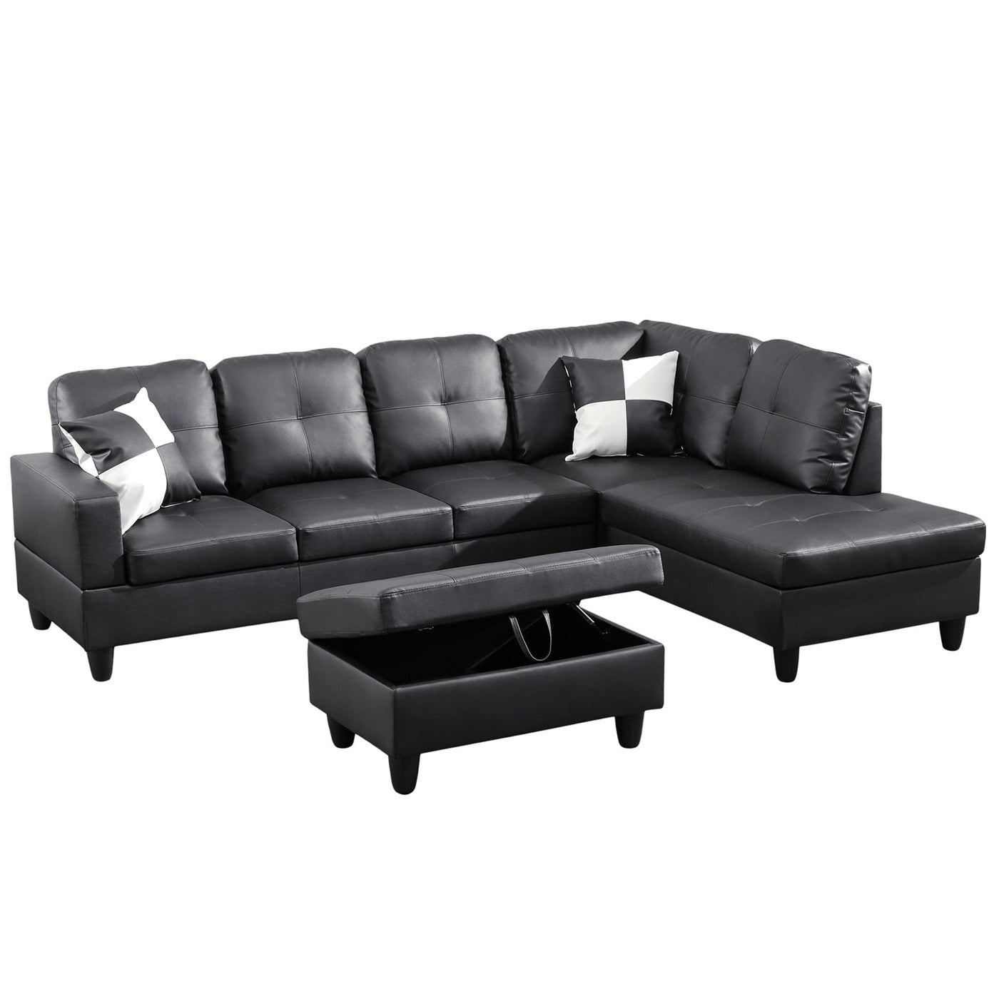 Semi PU Synthetic Leather 3-Piece Couch Living Room Sofa Set