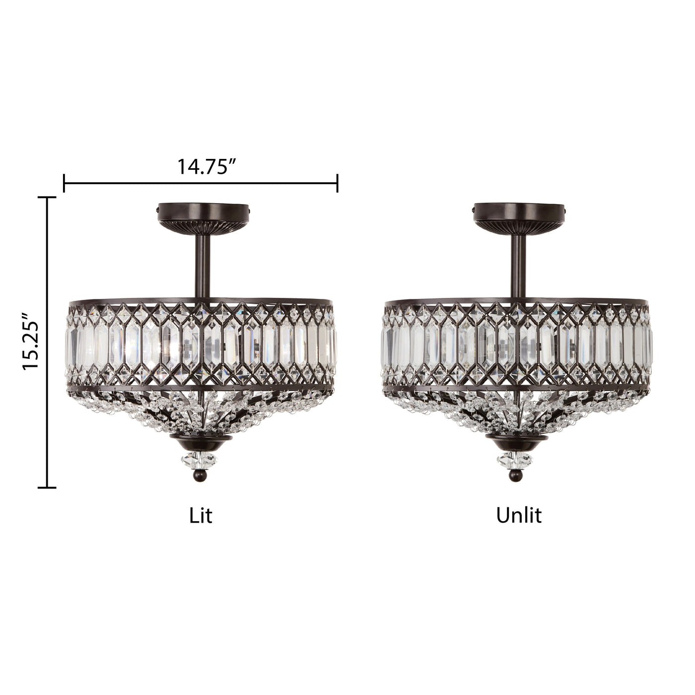 Silver Orchid Furey Bronze/Gold Tiered Glass Semi-flush Lighting Fixture - 14.75L x 14.75W x 15.25H