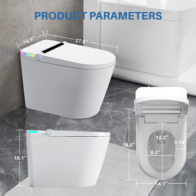 Smart Toilet, One Piece Bidet Toilet for Bathrooms,Modern Elongated Toilet with Warm Water,Dual Auto Flush,Foot Sensor Operation