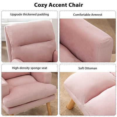 Soft Fabric Casual Living Room Armchair With Adjustable Backrest And Legs Stool