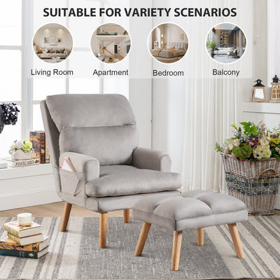Soft Fabric Casual Living Room Armchair With Adjustable Backrest And Legs Stool
