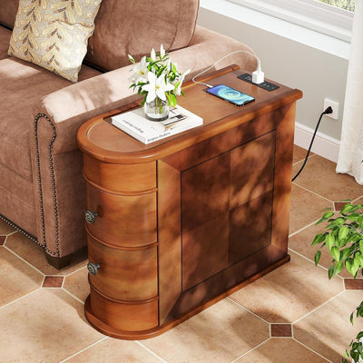 Solid Wood Chairside End Table, Two-Drawer Narrow Side Table Slim