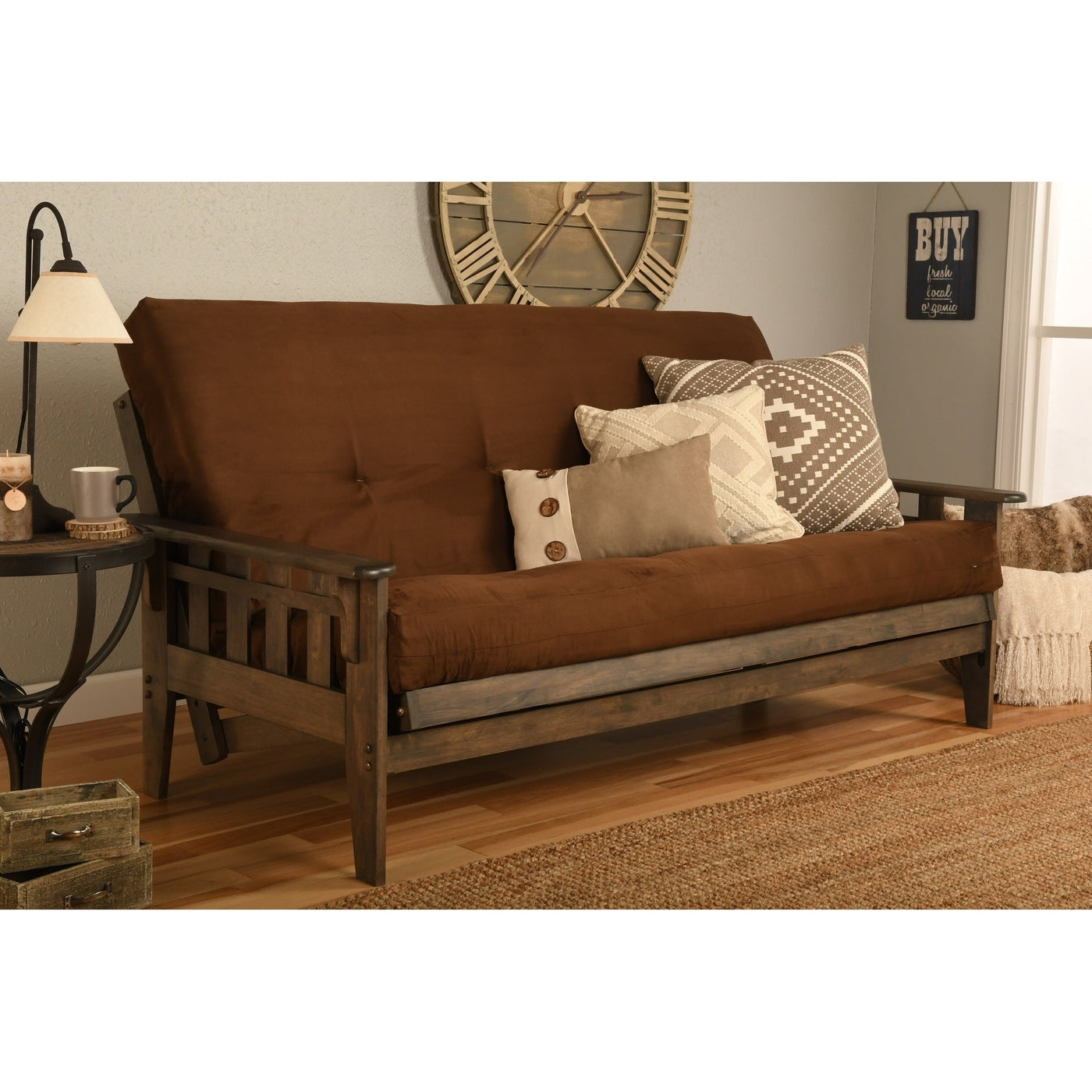 Somette Tucson Full-size Rustic Walnut Futon Set with Mattress