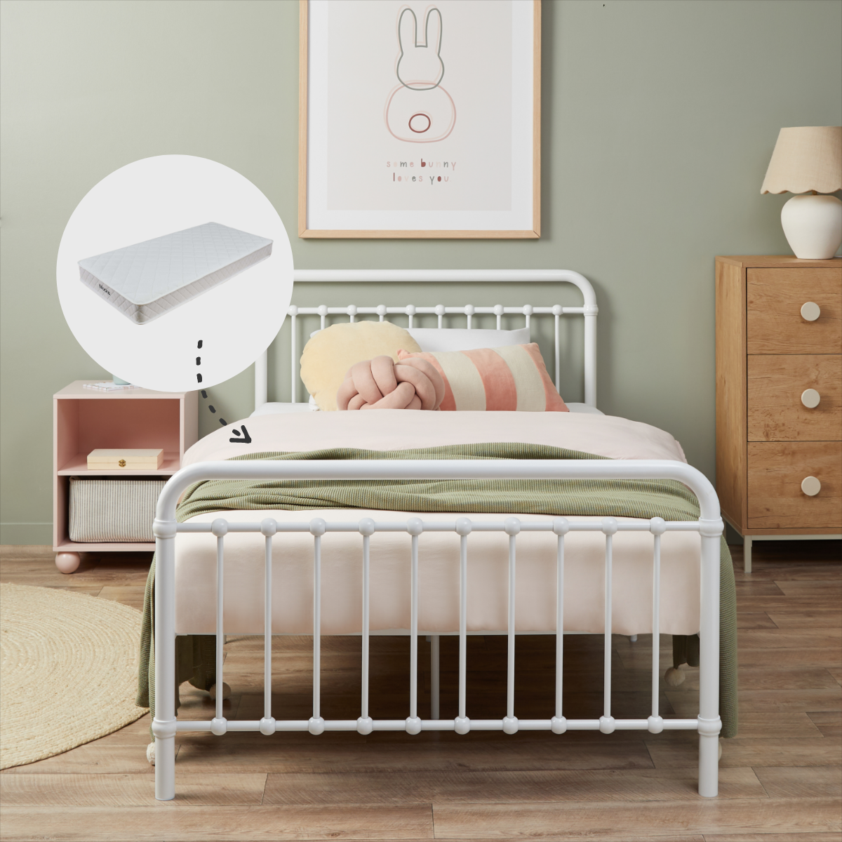 Sonata King Single Bed White + Mattress Bundle