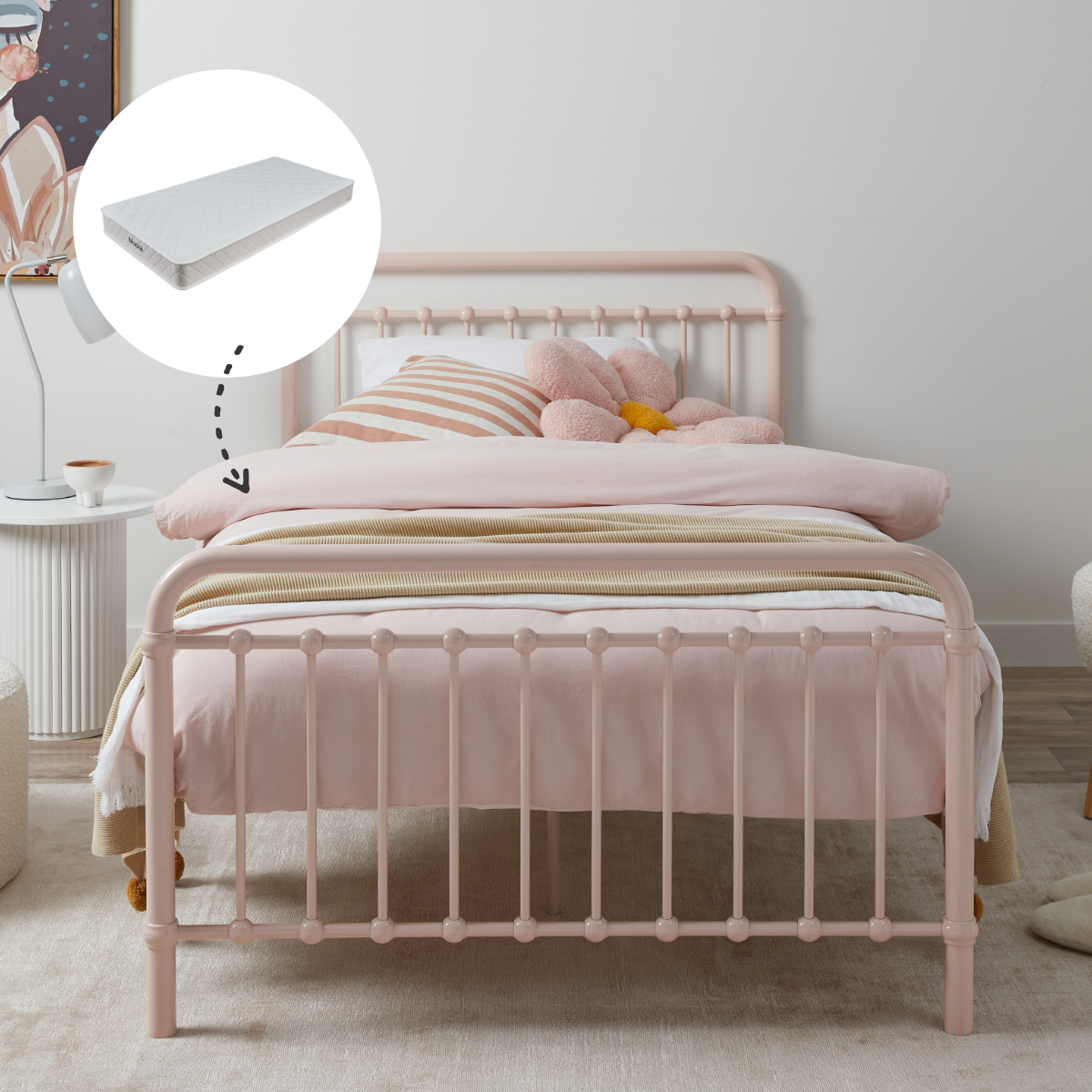 Sonata Single Bed Pink + Mattress Bundle