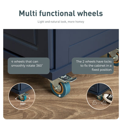 Sophia & William Kitchen Island Cart with Drop-Leaf and Rubber Wood Top, Rolling Kitchen Trolley Cart with Large Storage Cabinet