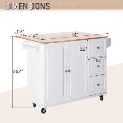 Sophia & William Kitchen Island Cart with Drop-Leaf and Rubber Wood Top, Rolling Kitchen Trolley Cart with Large Storage Cabinet