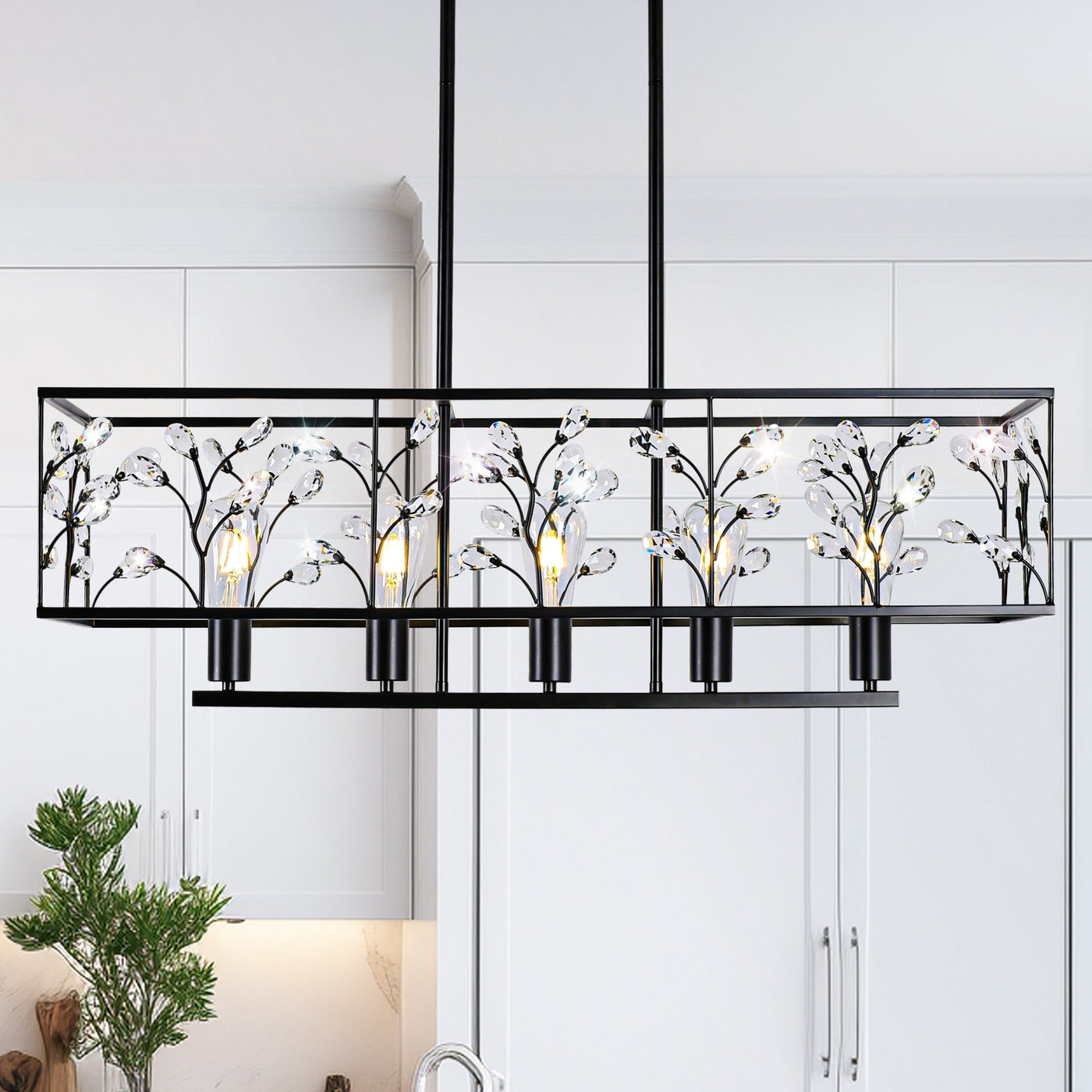 Starsky Farmhouse 5-light Crystal Rectangle Linear Chandelier for Dining Room with UL Certified