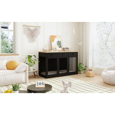 Stylish Wooden Dog Crate Furniture with Storage, 3 Drawers