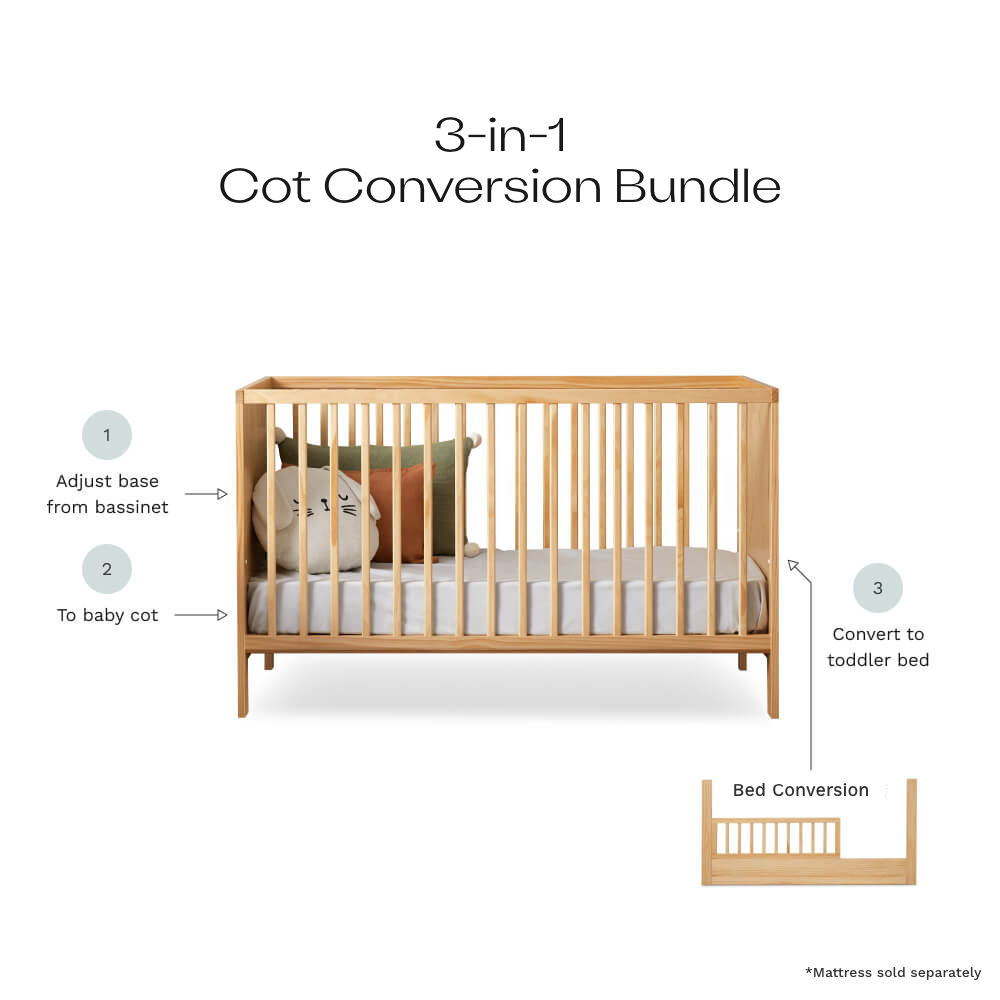 Aspiring Natural 3-in-1 Cot Conversion Bundle