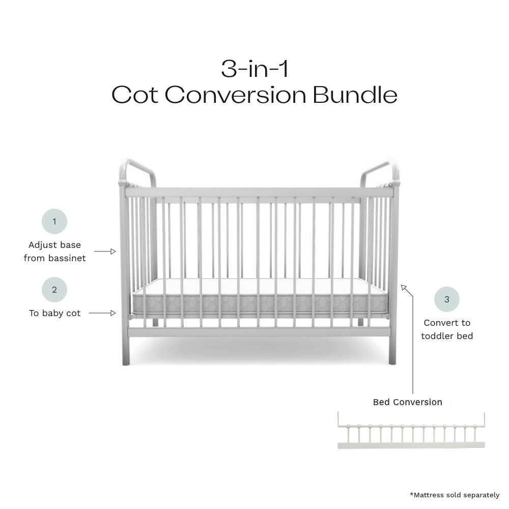 Sonata White 3-in-1 Cot Conversion Bundle