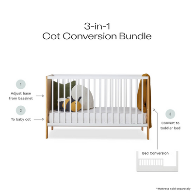Aspiring White/Natural 3-in-1 Cot White Conversion Bundle