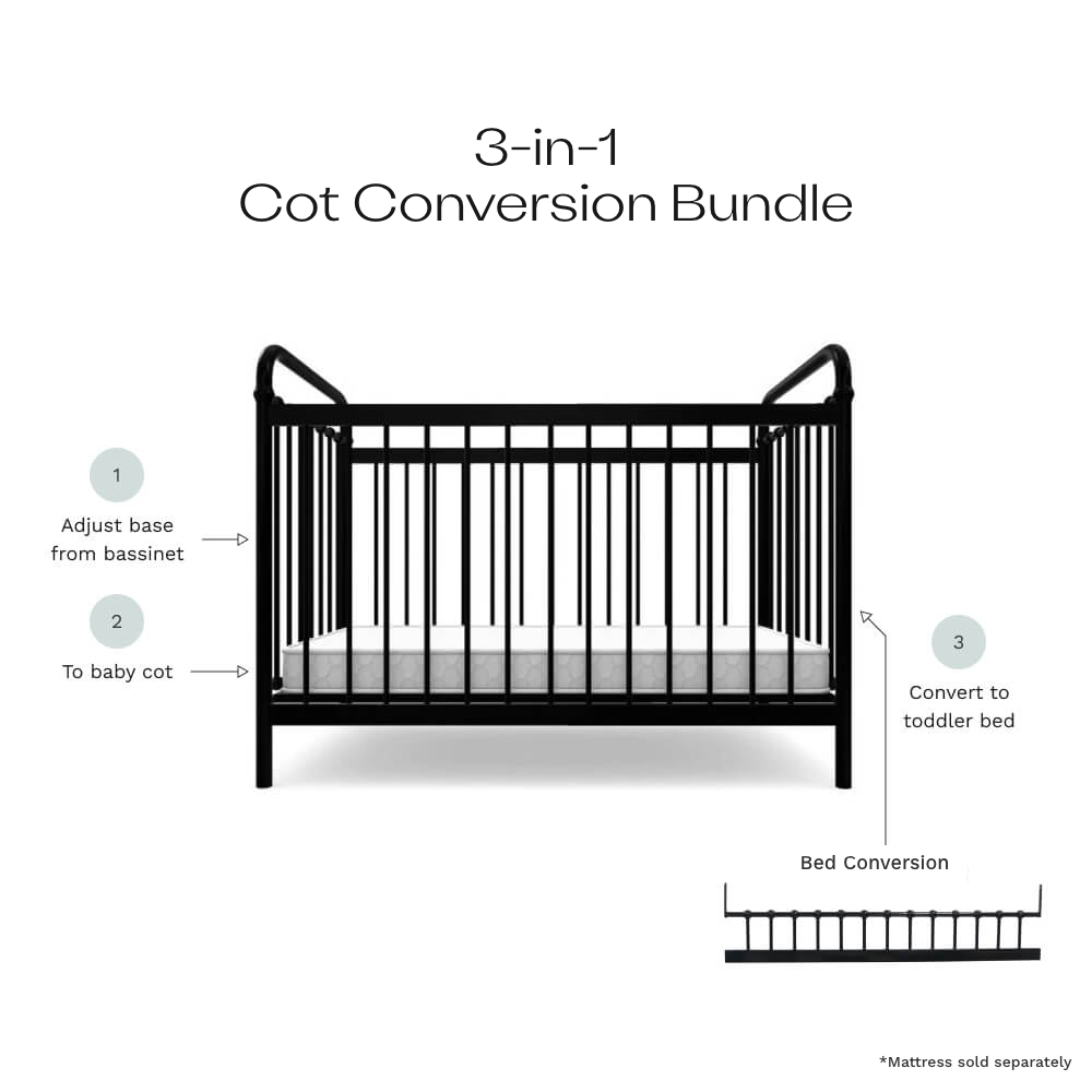 Sonata Black 3-in-1 Cot Conversion Bundle