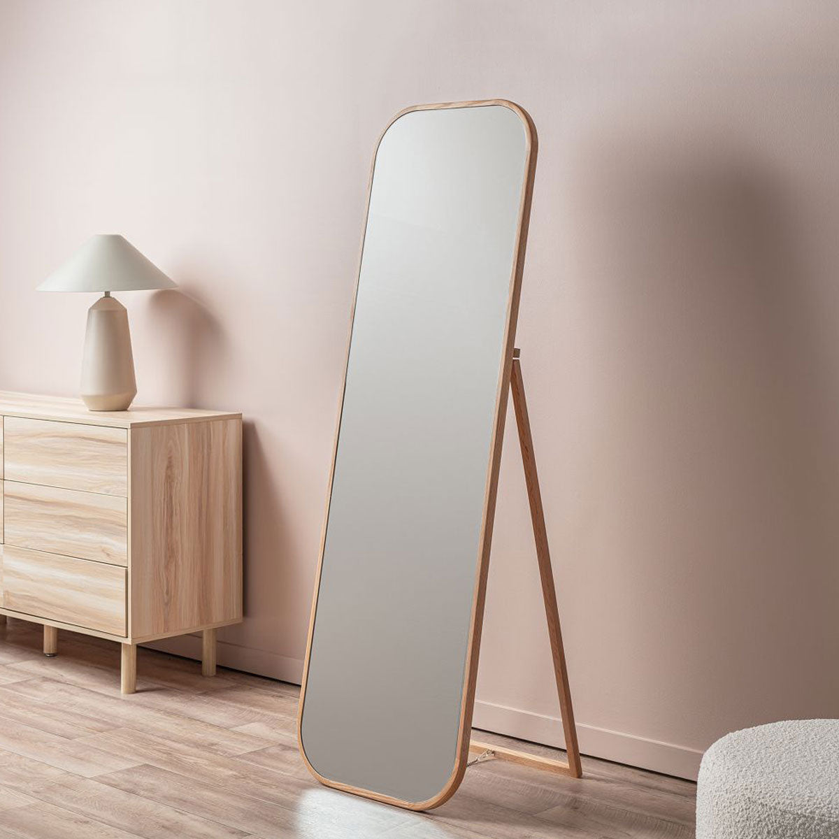 Ola Full Length Curved Rectangle Oak Mirror
