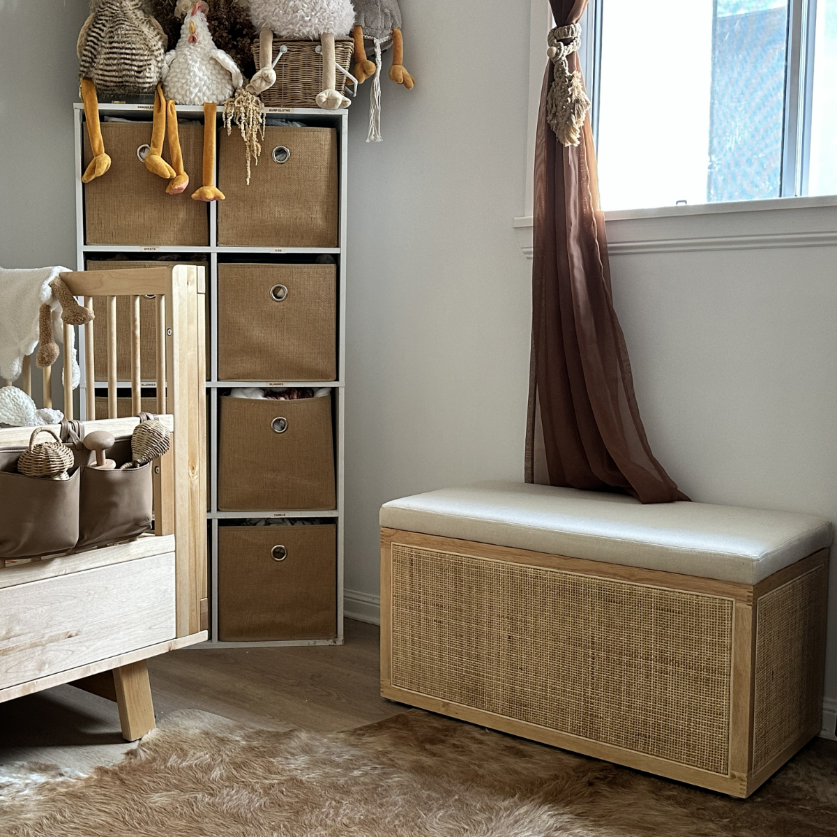 Rattan and Linen Look Storage Box - Natural