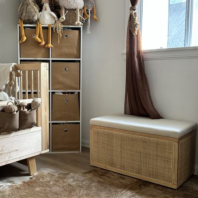 Rattan and Linen Look Storage Box - Natural