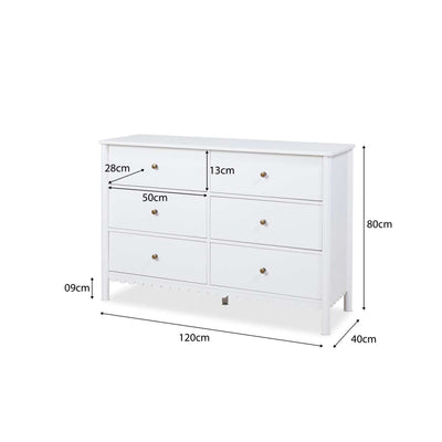 Maisie Scalloped Six Drawer - White