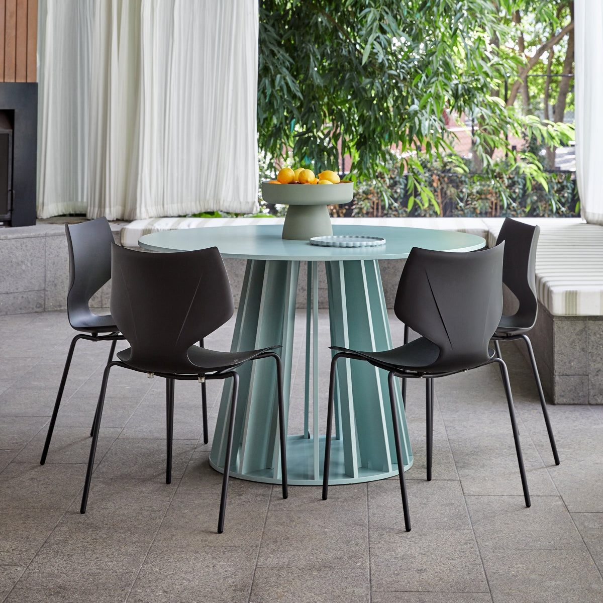 Rune Four Seater Slatted Round Dining Table - Sage