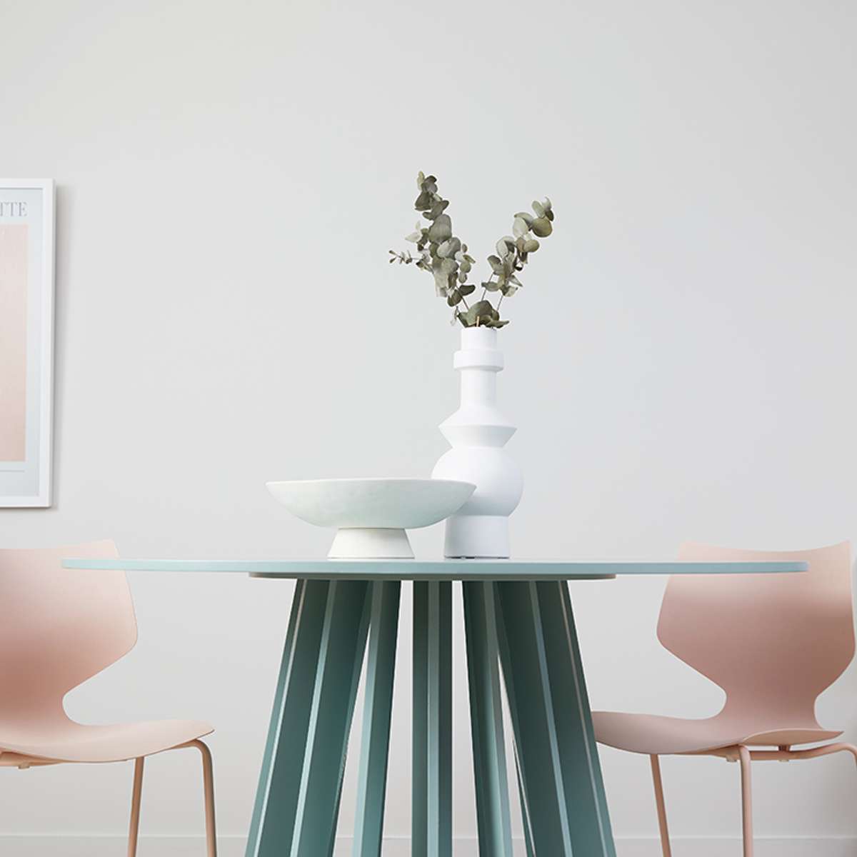 Rune Four Seater Slatted Round Dining Table - Sage