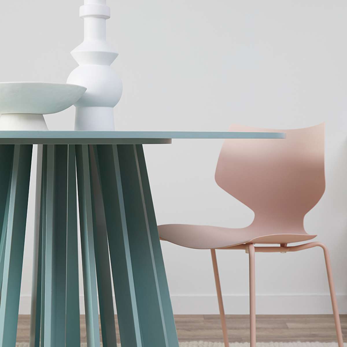 Rune Four Seater Slatted Round Dining Table - Sage