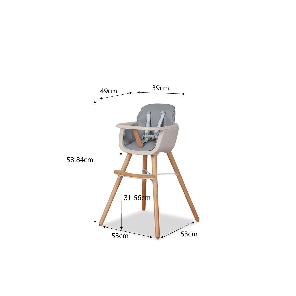 Jenson Natural Highchair - Grey