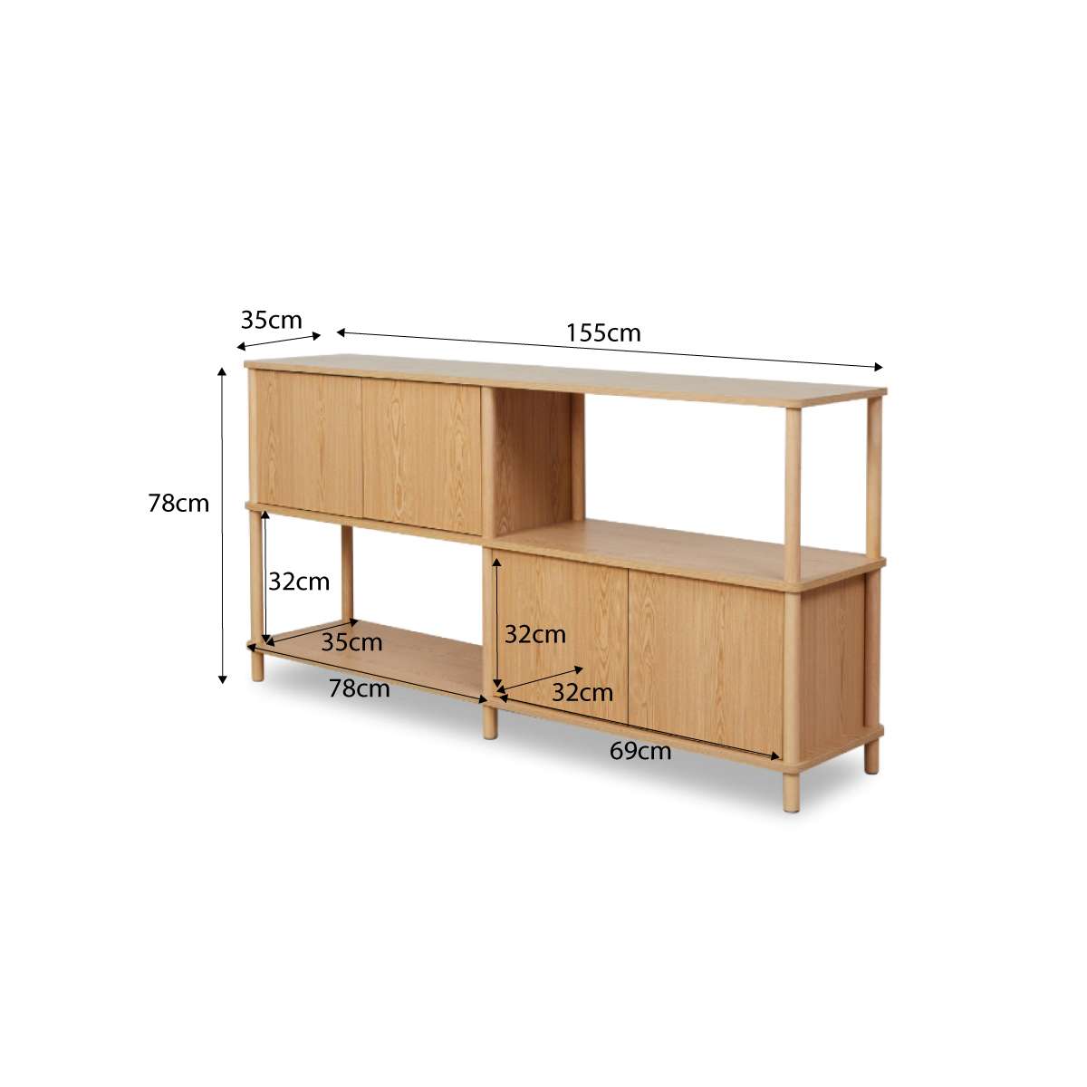 Eden Low Shelf With Storage - Natural