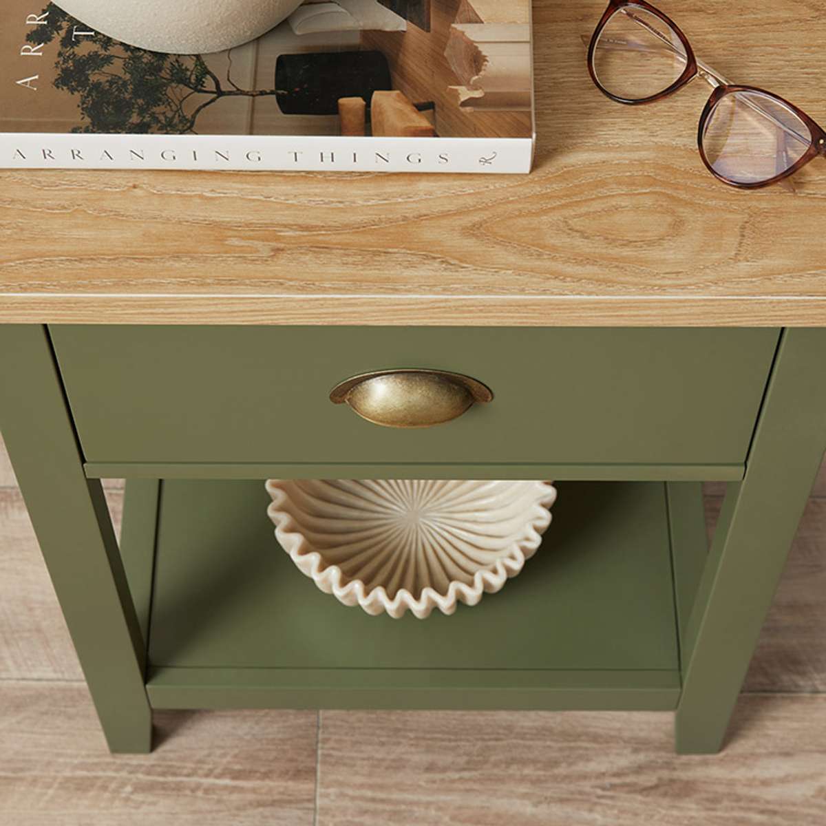 Hastings Bedside Table - Olive Green/Natural