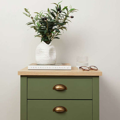 Hastings Three Drawer Bedside Table - Olive Green/Natural