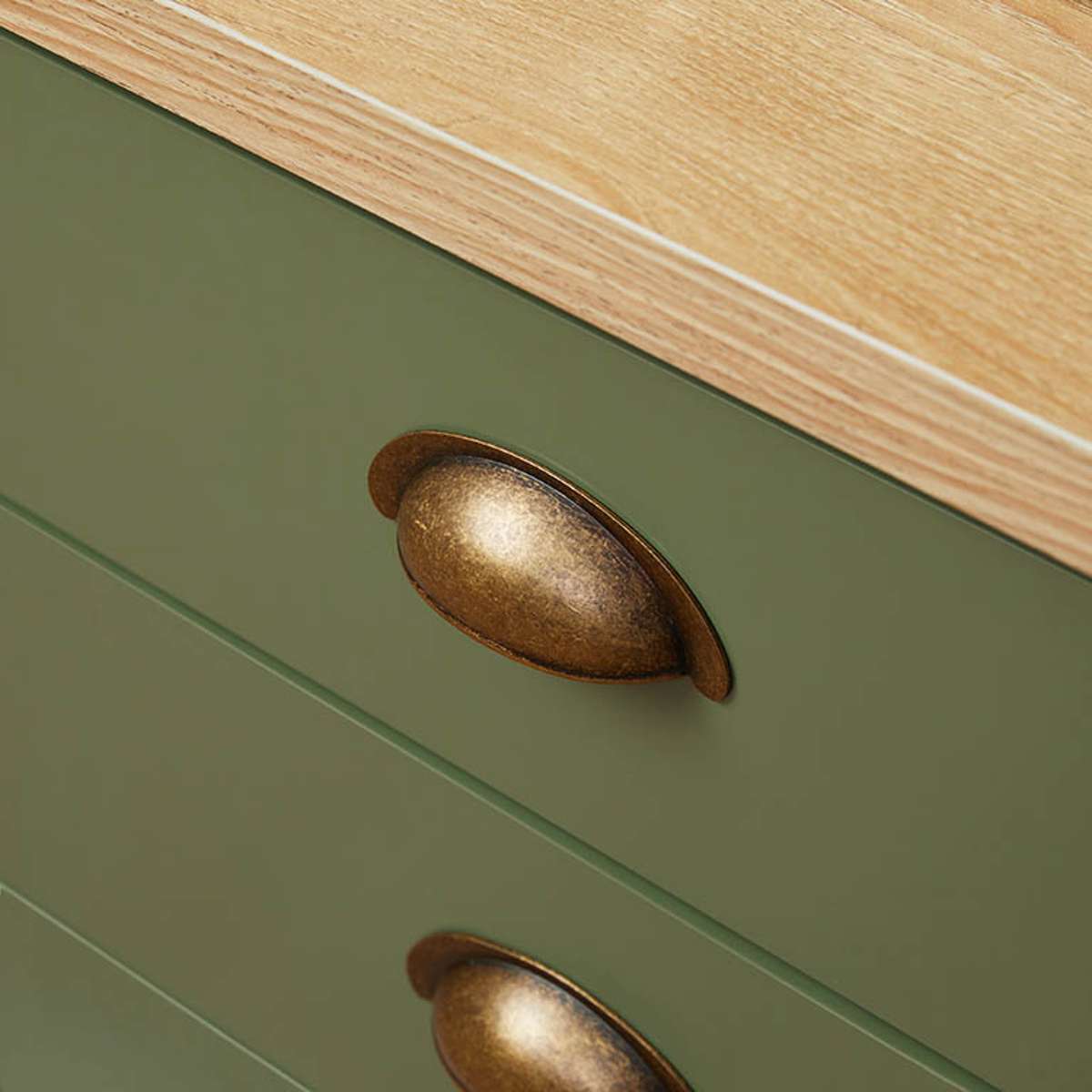 Hastings Three Drawer Bedside Table - Olive Green/Natural