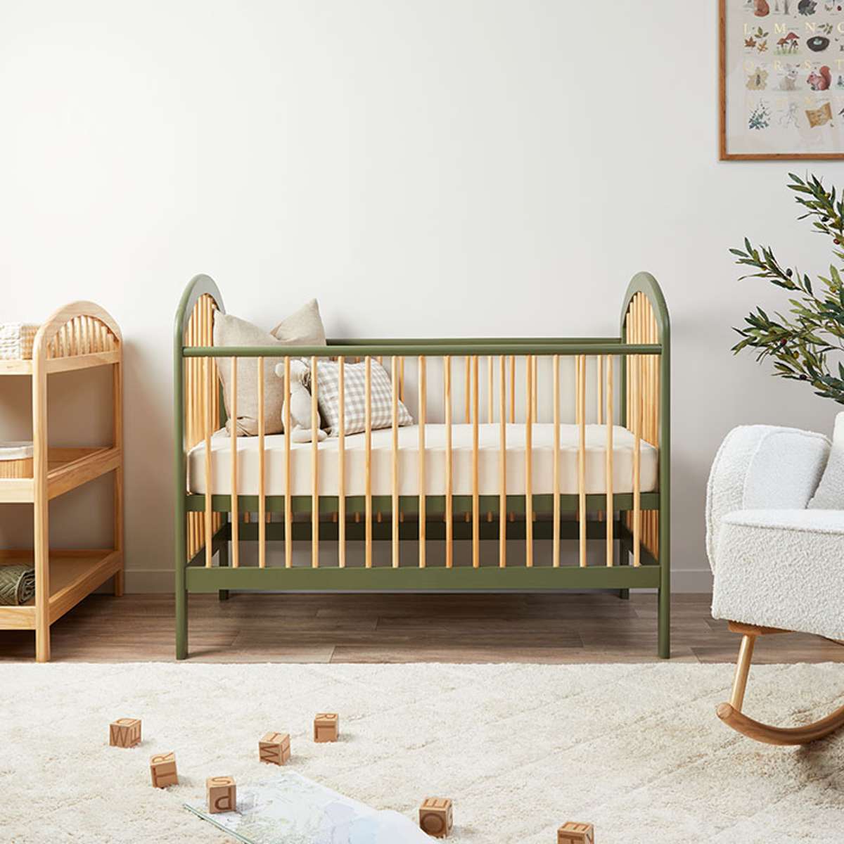 Archie Cot - Moss/Natural