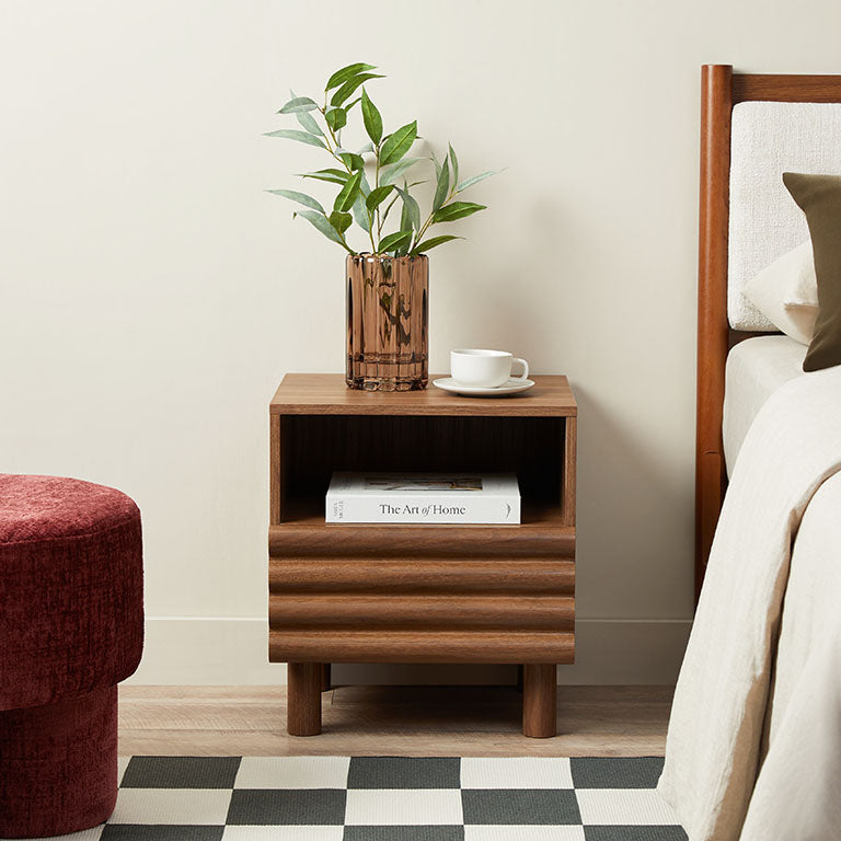 Theodore Ribbed Bedside Table - Walnut
