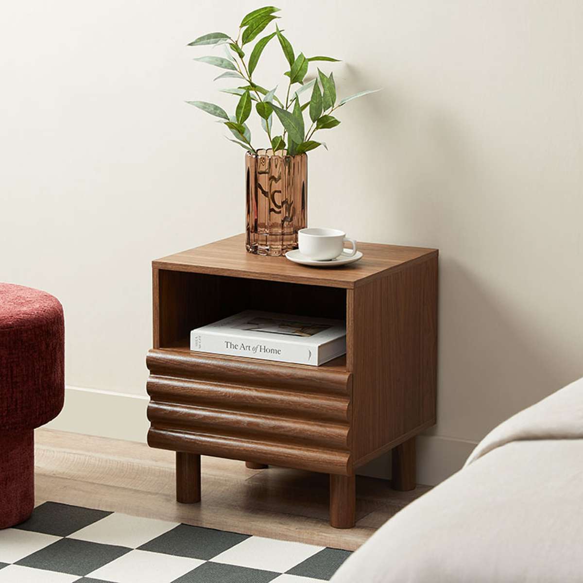 Theodore Ribbed Bedside Table - Walnut
