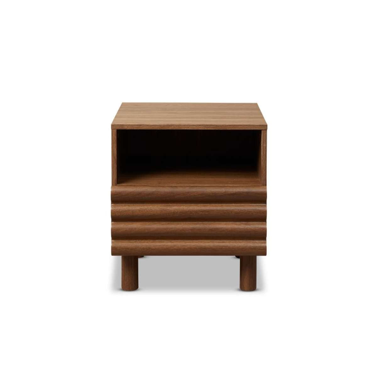 Theodore Ribbed Bedside Table - Walnut