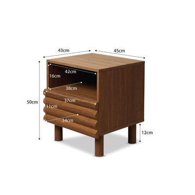 Theodore Ribbed Bedside Table - Walnut