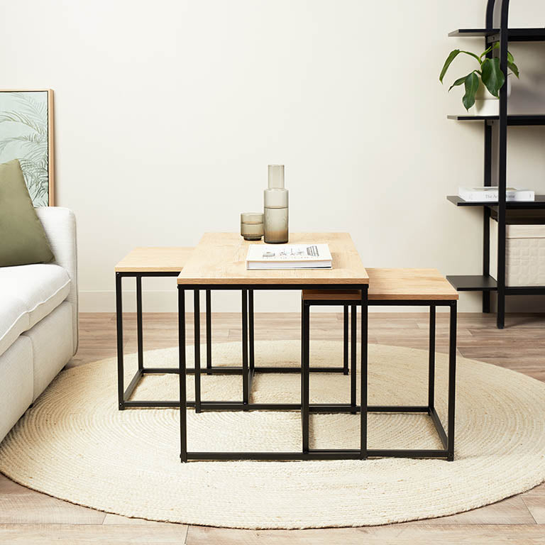 Reese Coffee and Side Table Set - Natural/Black