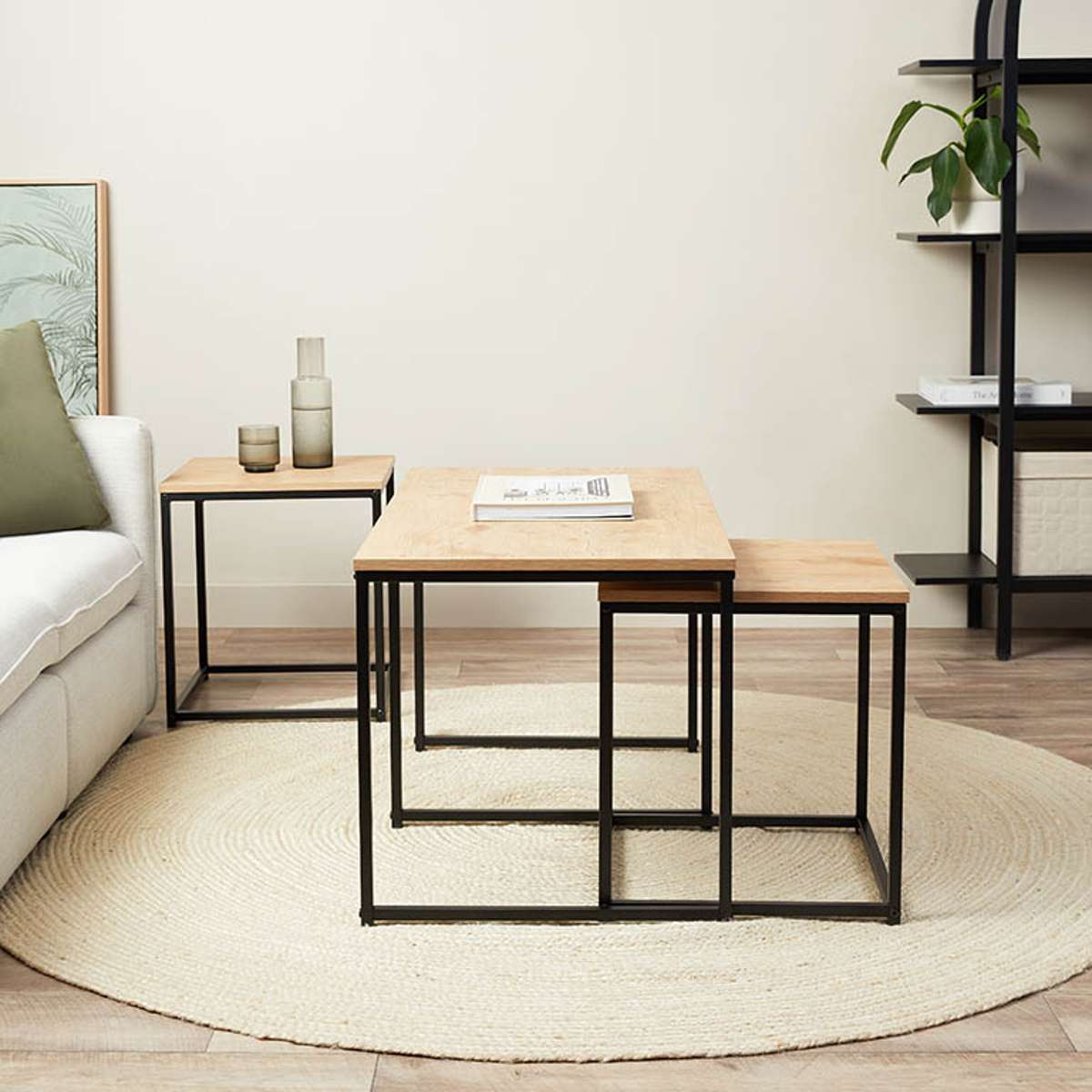 Reese Coffee and Side Table Set - Natural/Black
